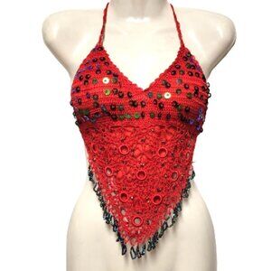 Crop Top Sequin Top, Halter Top Tank Top - NEW